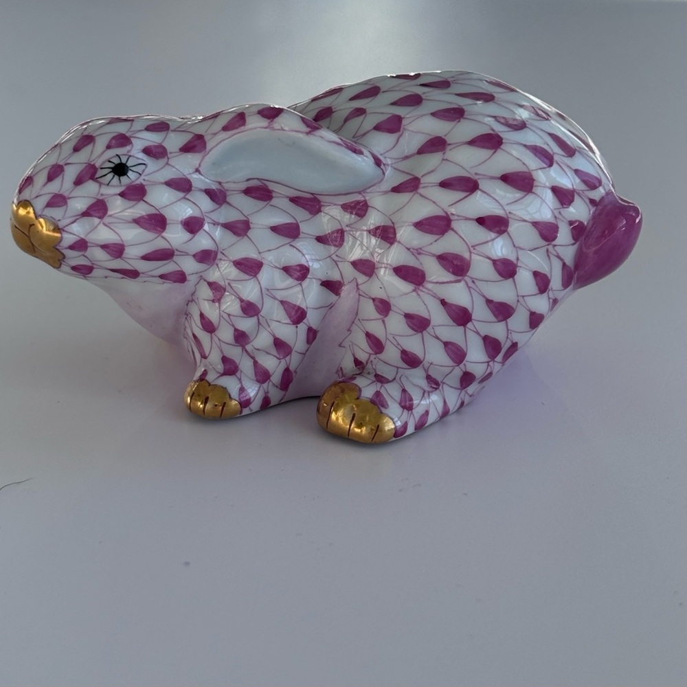 Pink/Raspberry Herend Porcelain Bunny Figurine